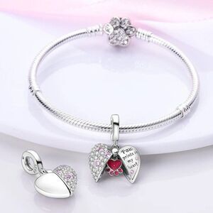 NWOT Paw Print Love Heart Silver Dangle Pandora Fit Charm